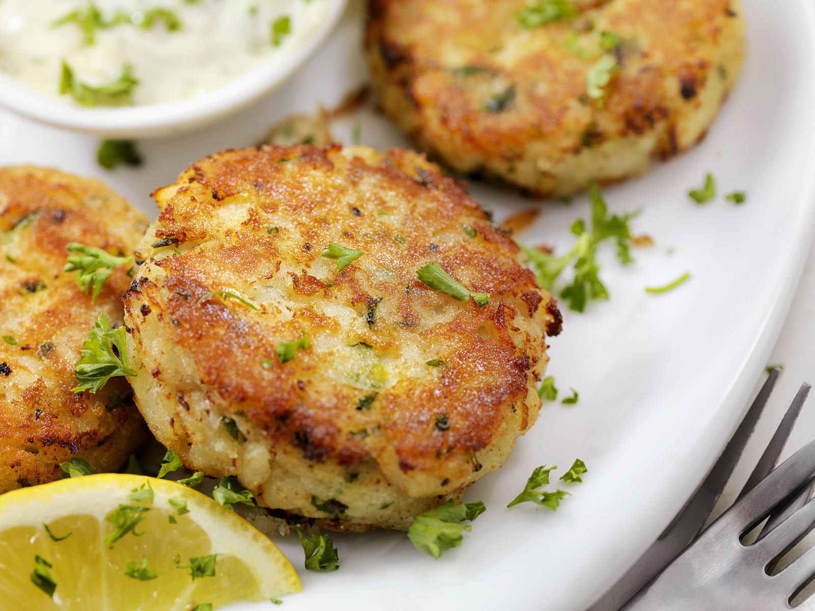 Halibut Fish Cakes with Lemon and Tartar Sauce